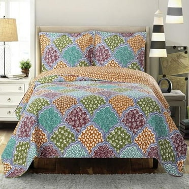 BrylaneHome Bloom Chenille Bedspread Floral Bedding Colorful Flowers Red Multi Multicolored King 
